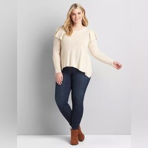 Lane Bryant Long Ruffle-Sleeve Sweater in Oatmeal Sz 18/20